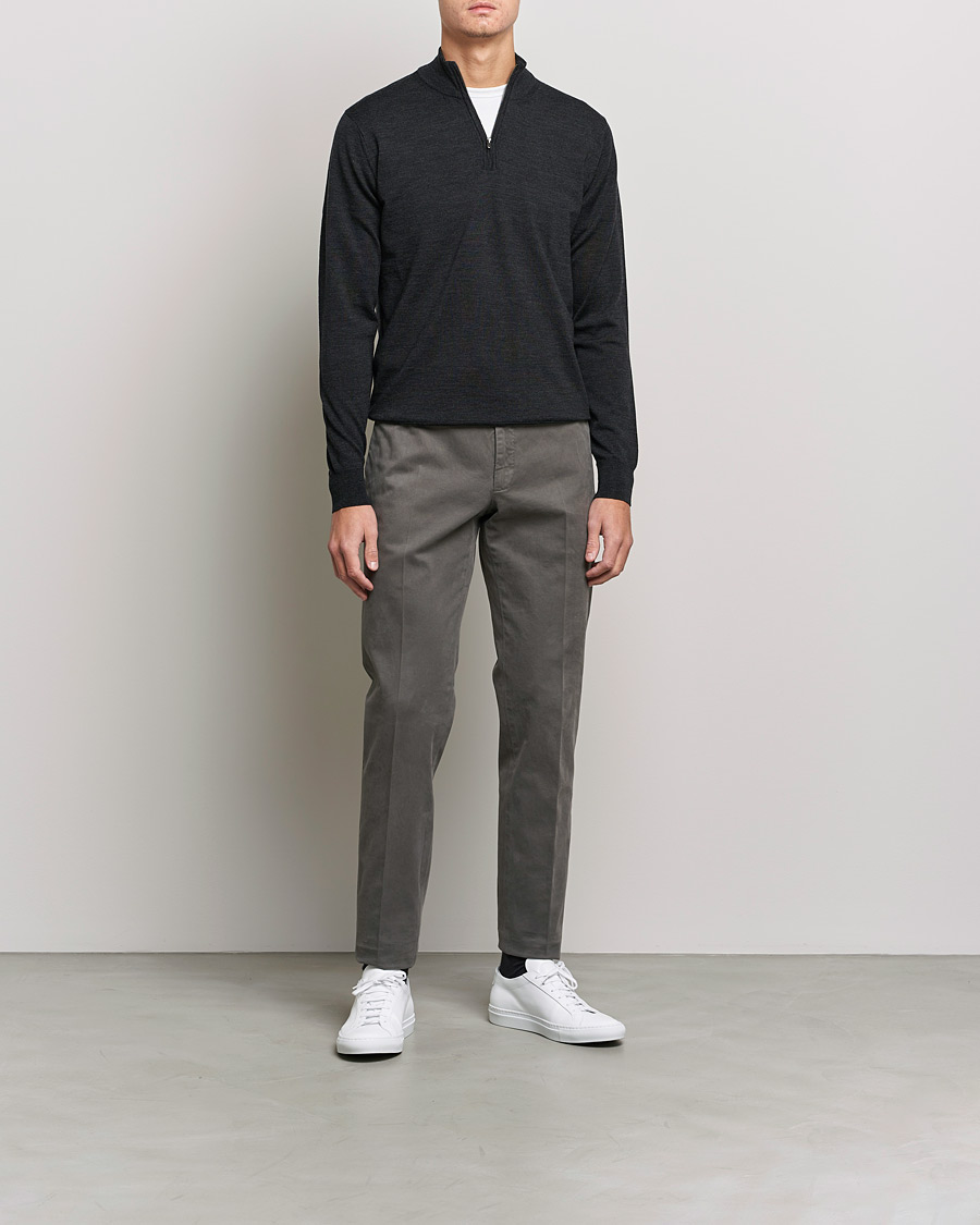 Herr | Tröjor | Sunspel | Merino Half Zip Sweater Charcoal Melange