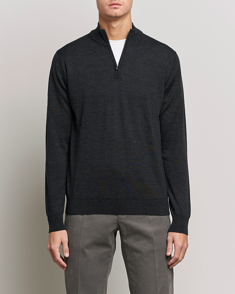 Herr | Tröjor | Sunspel | Merino Half Zip Sweater Charcoal Melange