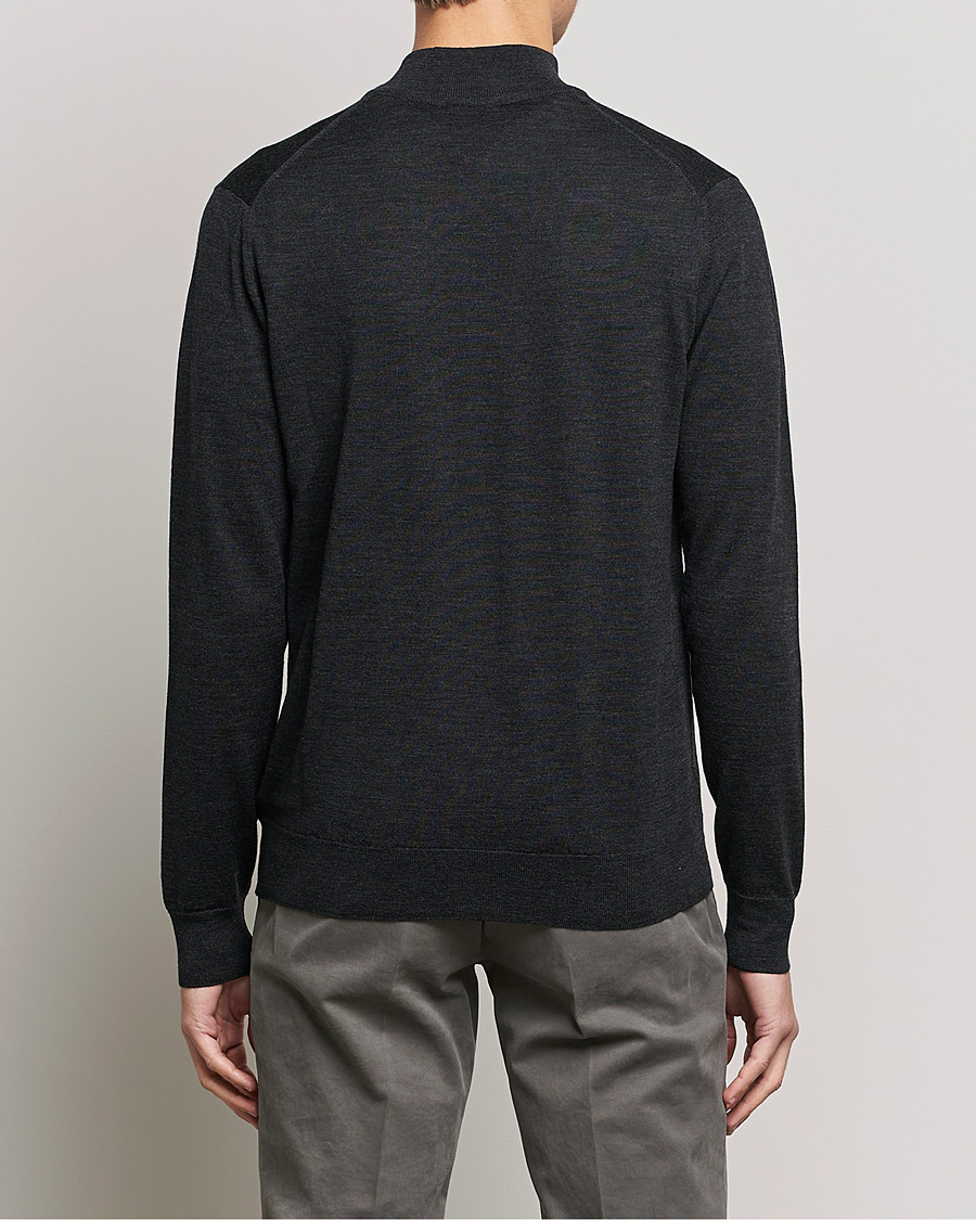Herr | Tröjor | Sunspel | Merino Half Zip Sweater Charcoal Melange