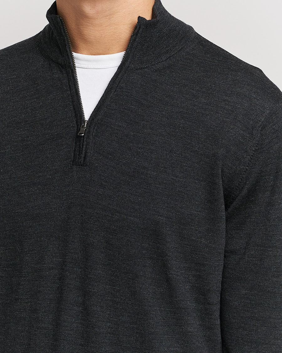Herr | Tröjor | Sunspel | Merino Half Zip Sweater Charcoal Melange