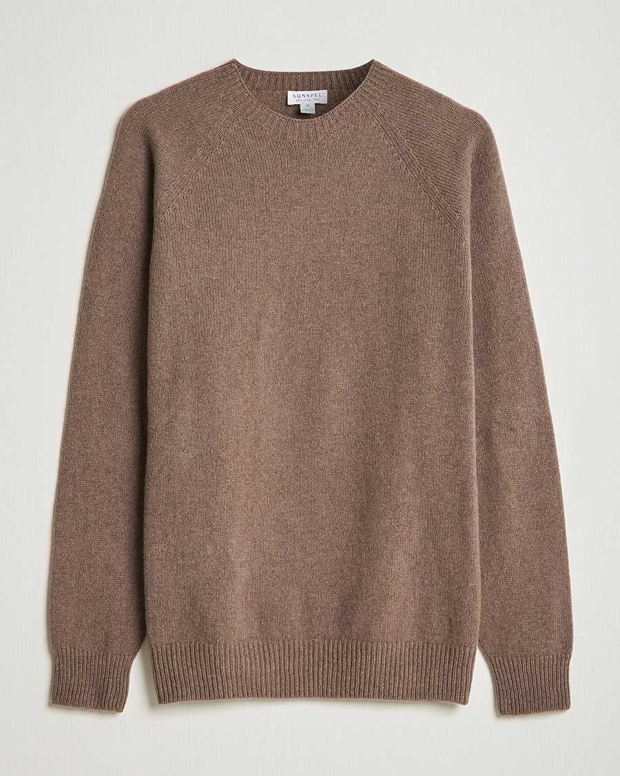 Herr | Tröjor | Sunspel | Lambswool Crew Neck Sweater Umber Brown