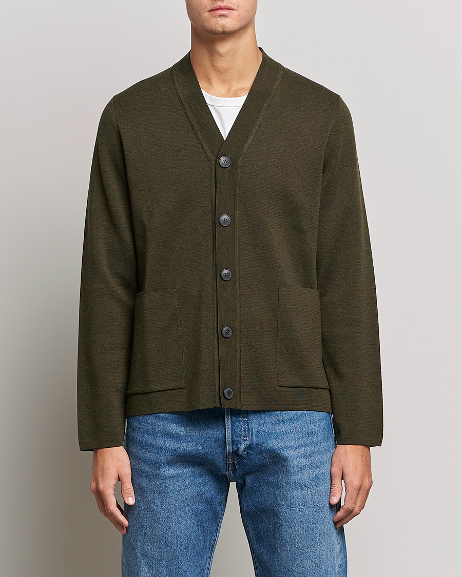 Herr | Tröjor | Sunspel | Merino Milano Cardigan Dark Moss