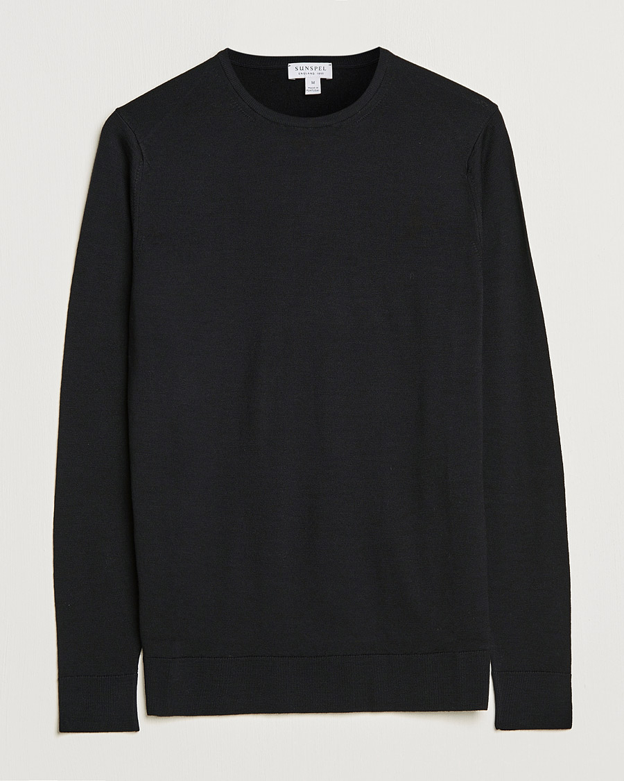 Herr | Tröjor | Sunspel | Crew Neck Jumper Black