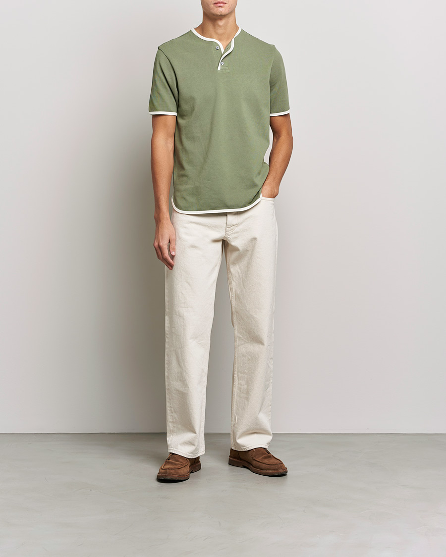 Herr | T-Shirts | Sunspel | Paul Weller Heavy Cotton Pique Henley T-Shirt Dark Sage