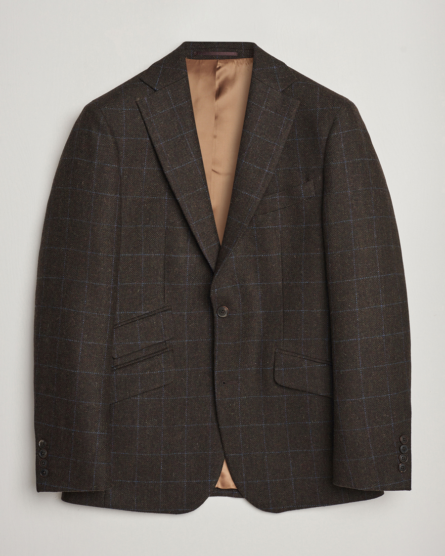 Herr | Kavajer | Walker Slater | Edward Lambswool Windowpane Blazer Dark Brown