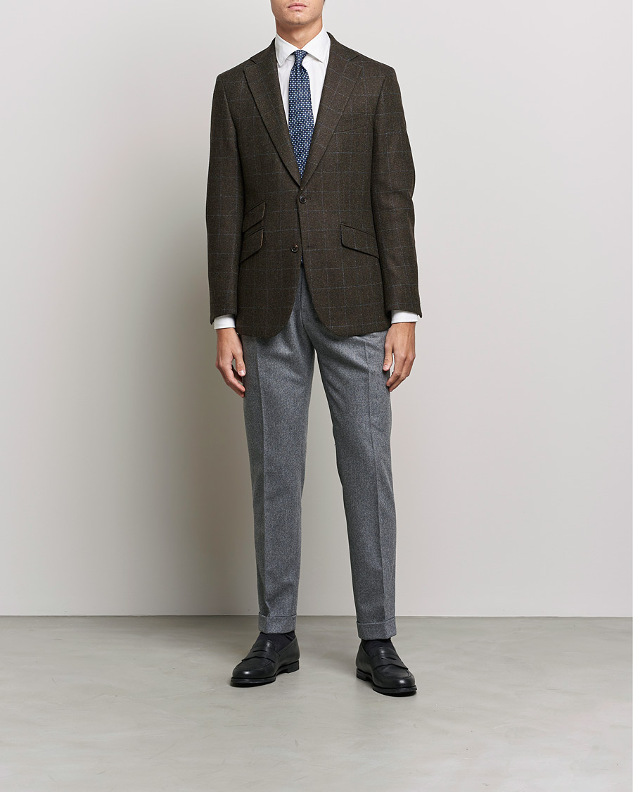 Herr | Kavajer | Walker Slater | Edward Lambswool Windowpane Blazer Dark Brown