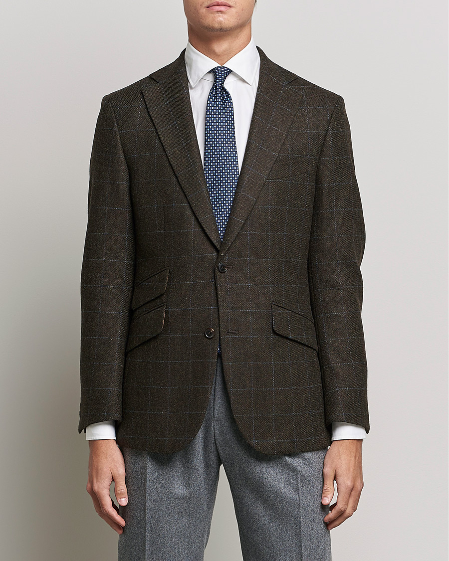 Herr | Kavajer | Walker Slater | Edward Lambswool Windowpane Blazer Dark Brown