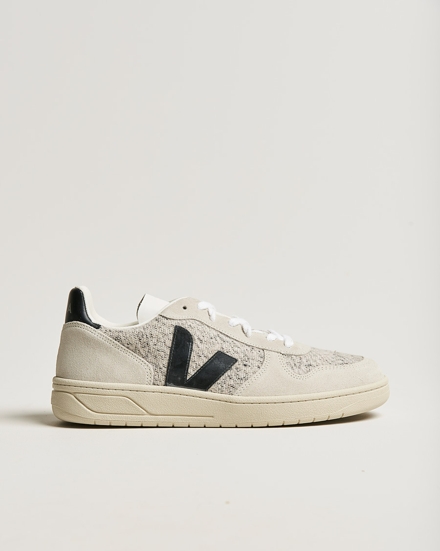 Herr | Veja V-10 Flannel Leather Sneaker Snow/Black | Veja | V-10 Flannel Leather Sneaker Snow/Black