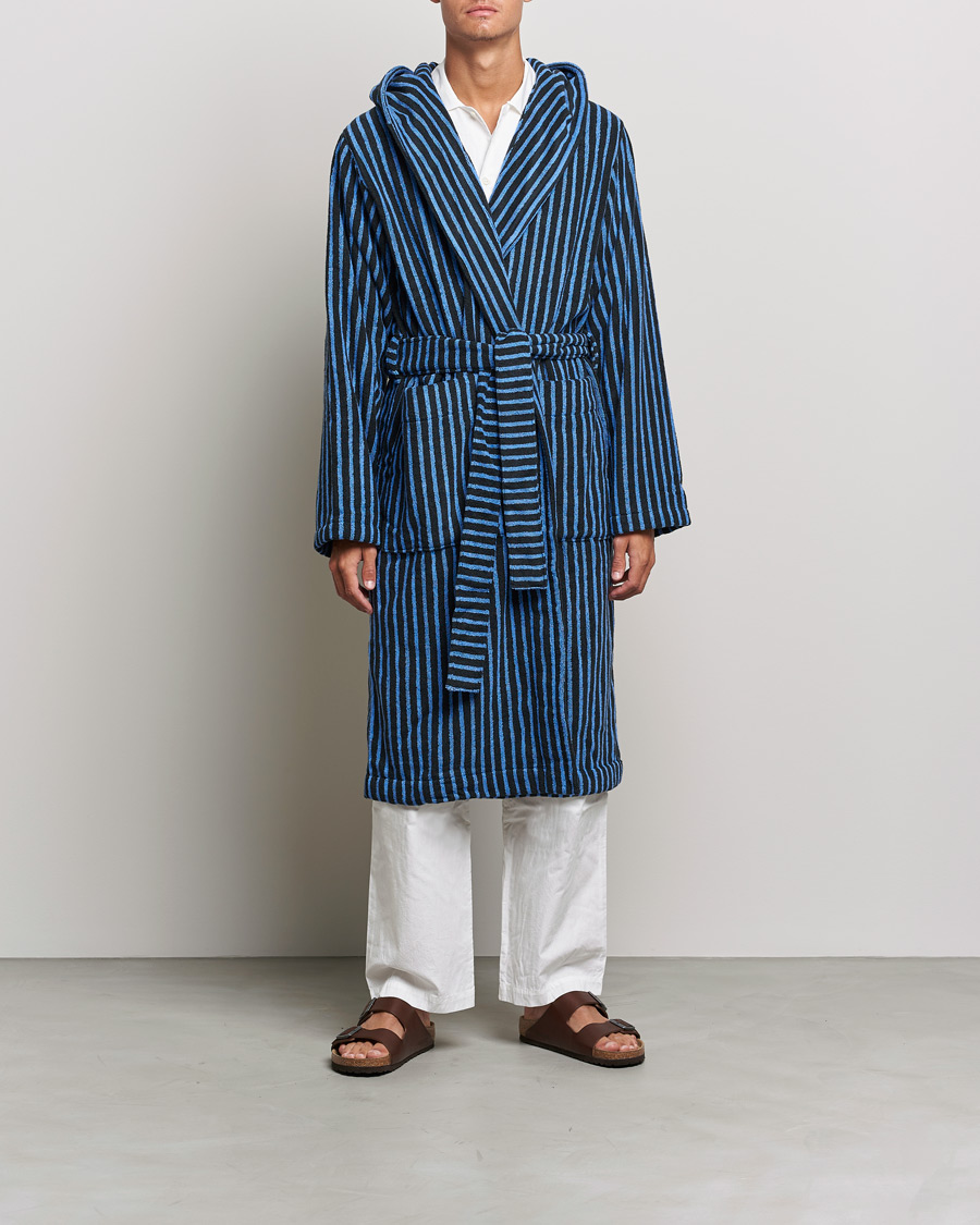 Herr | Pyjamas & Morgonrockar | Tekla | Organic Terry Hooded Bathrobe Black/Blue