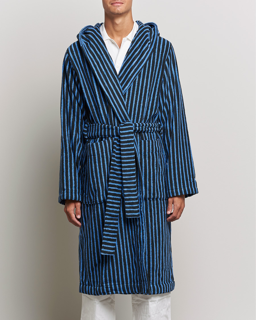 Herr | Morgonrockar | Tekla | Organic Terry Hooded Bathrobe Black/Blue