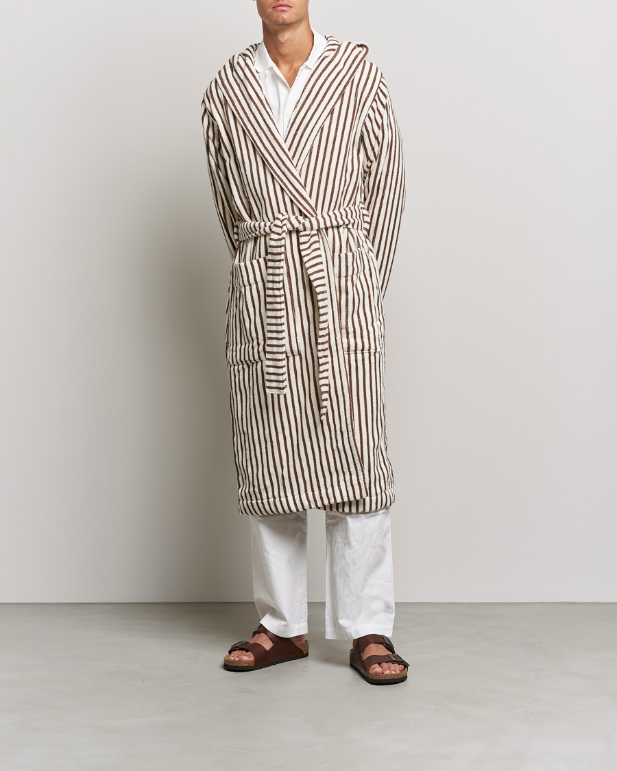 Herr | Pyjamas & Morgonrockar | Tekla | Organic Terry Hooded Bathrobe Kodiak Stripes