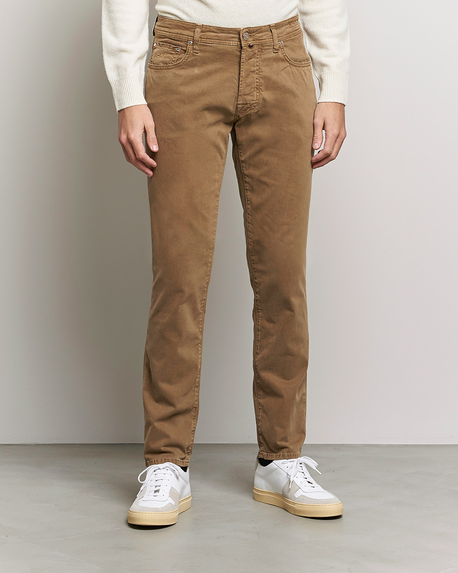 Herr | Byxor | Jacob Cohën | Bard 5-Pocket Cotton Trousers Light Brown