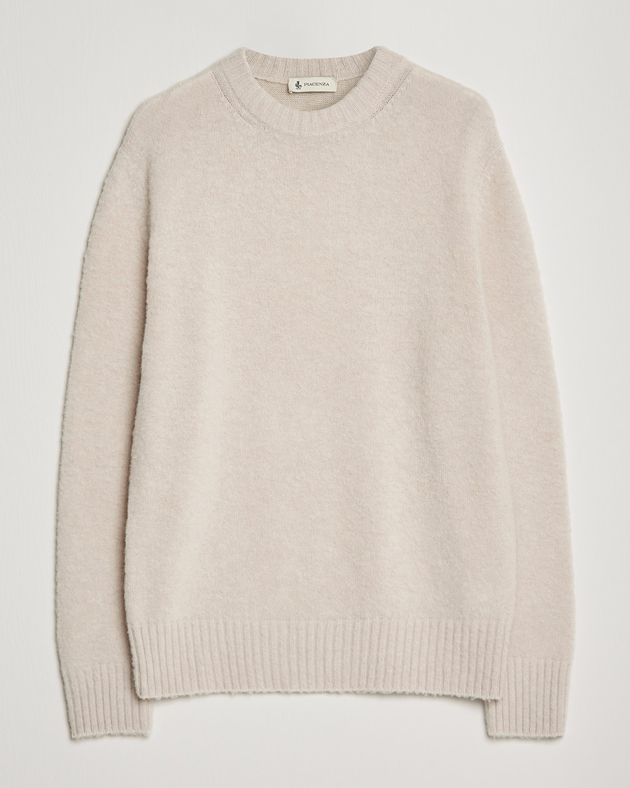 Herr | Tröjor | Piacenza Cashmere | Brushed Wool Crew Neck Beige