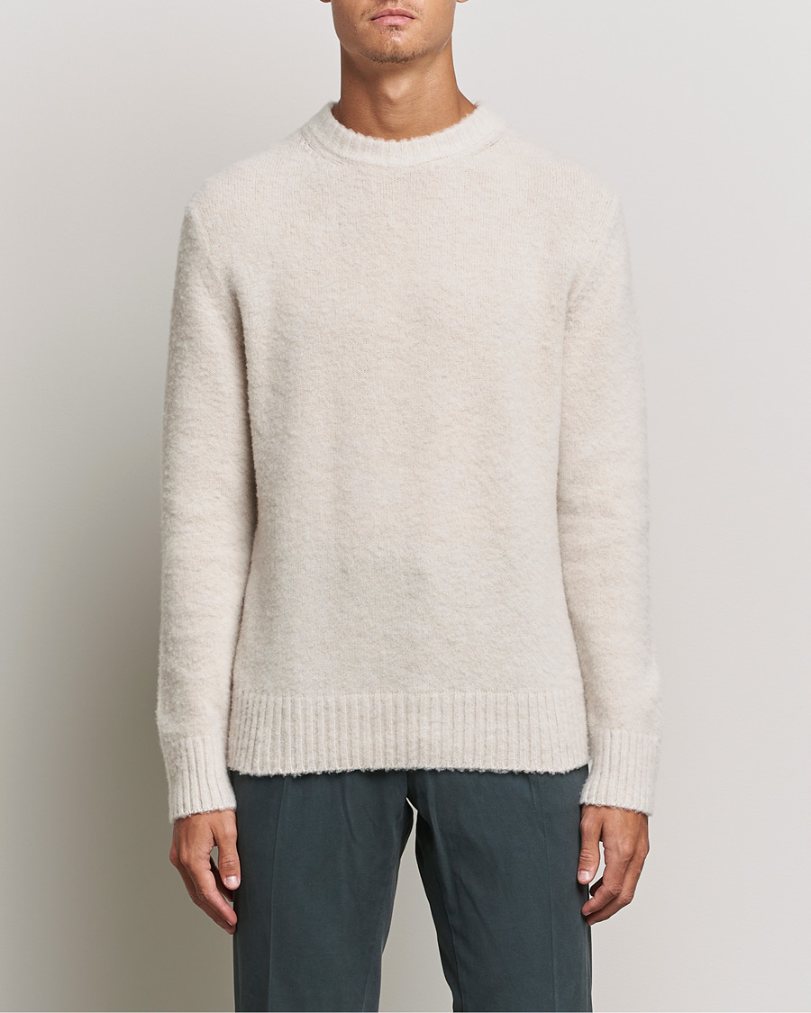 Herr | Tröjor | Piacenza Cashmere | Brushed Wool Crew Neck Beige
