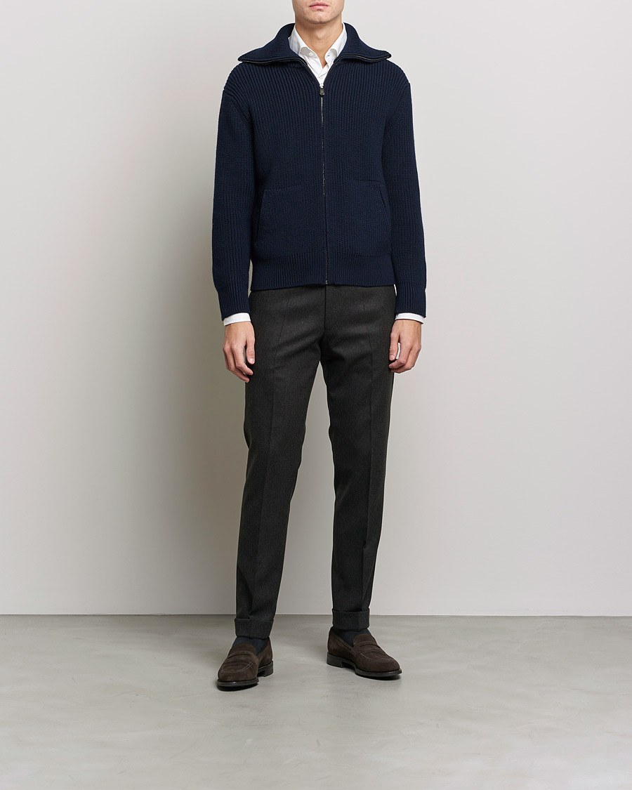Herr | Tröjor | Piacenza Cashmere | Heavy Zip Cardigan Navy