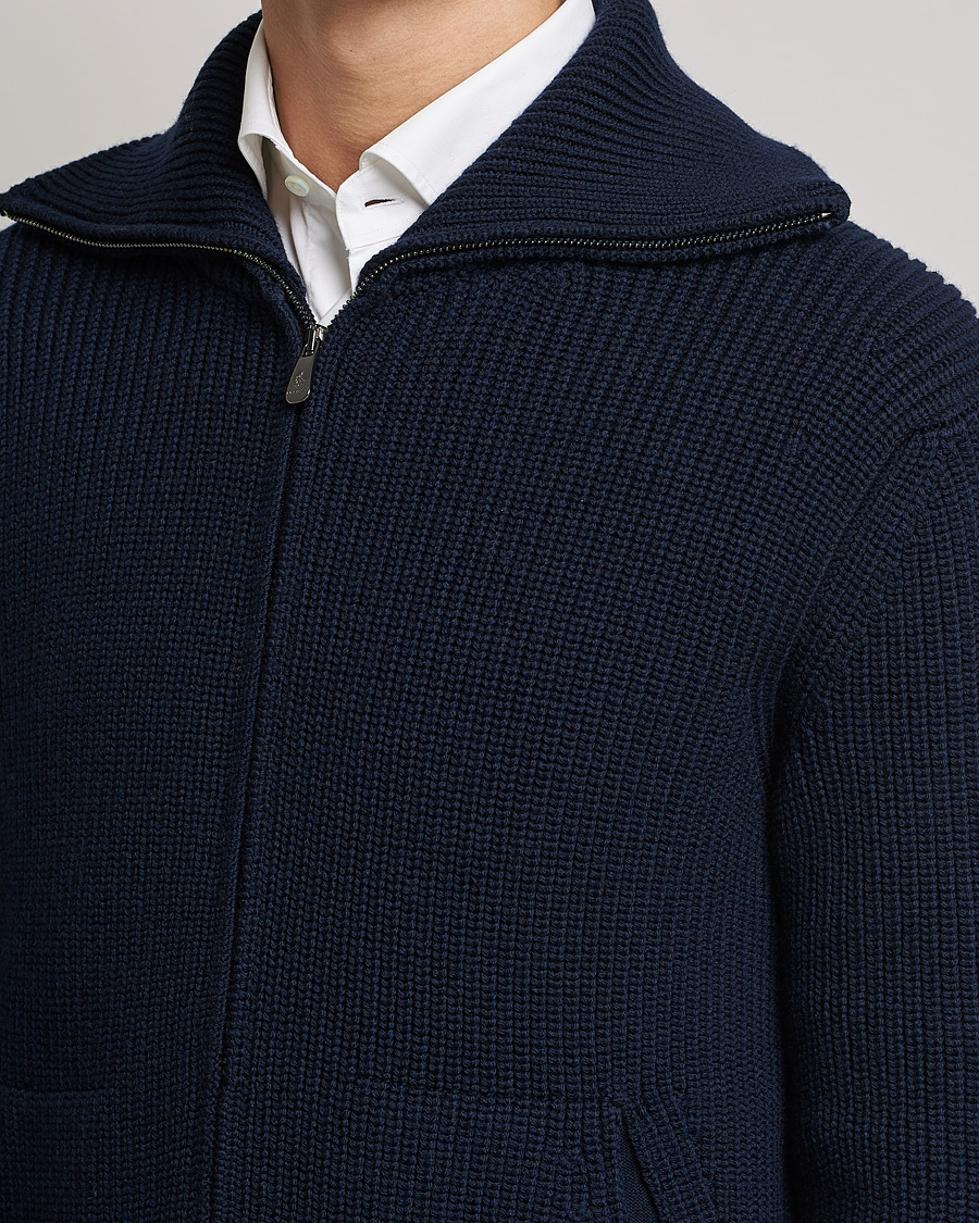 Herr | Tröjor | Piacenza Cashmere | Heavy Zip Cardigan Navy
