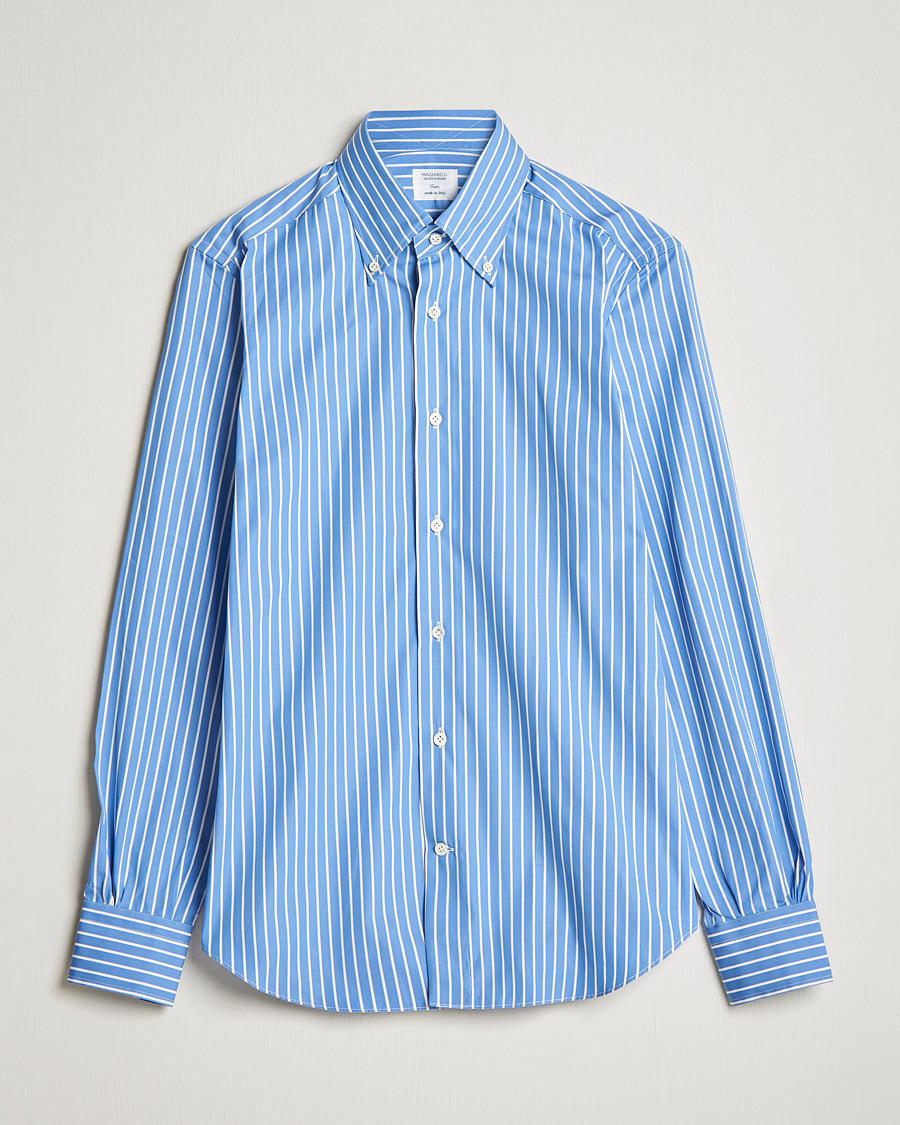 Herr | Skjortor | Mazzarelli | Soft Button Down Stripe Shirt Blue/White