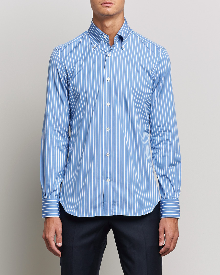 Herr | Skjortor | Mazzarelli | Soft Button Down Stripe Shirt Blue/White