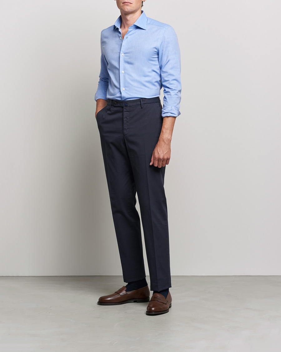 Herr | Skjortor | Mazzarelli | Soft Twill Cotton Shirt Light Blue