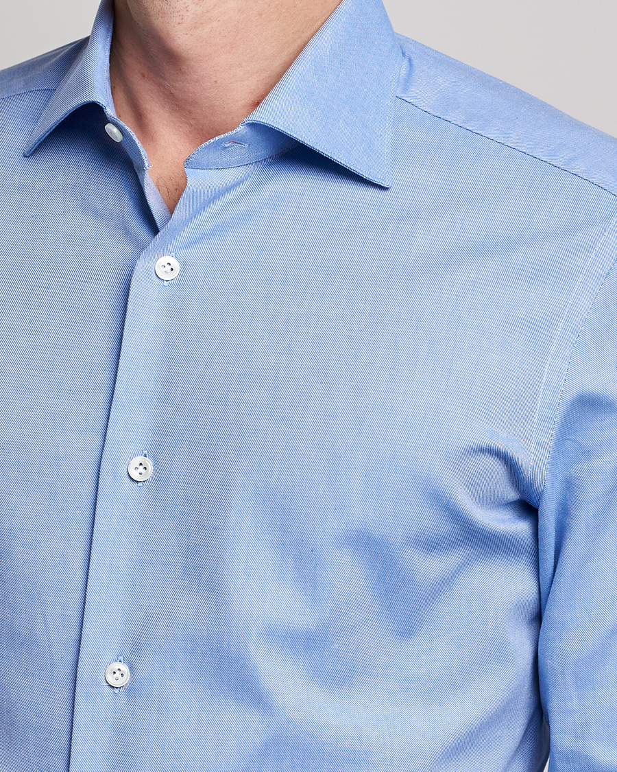 Herr | Skjortor | Mazzarelli | Soft Twill Cotton Shirt Light Blue