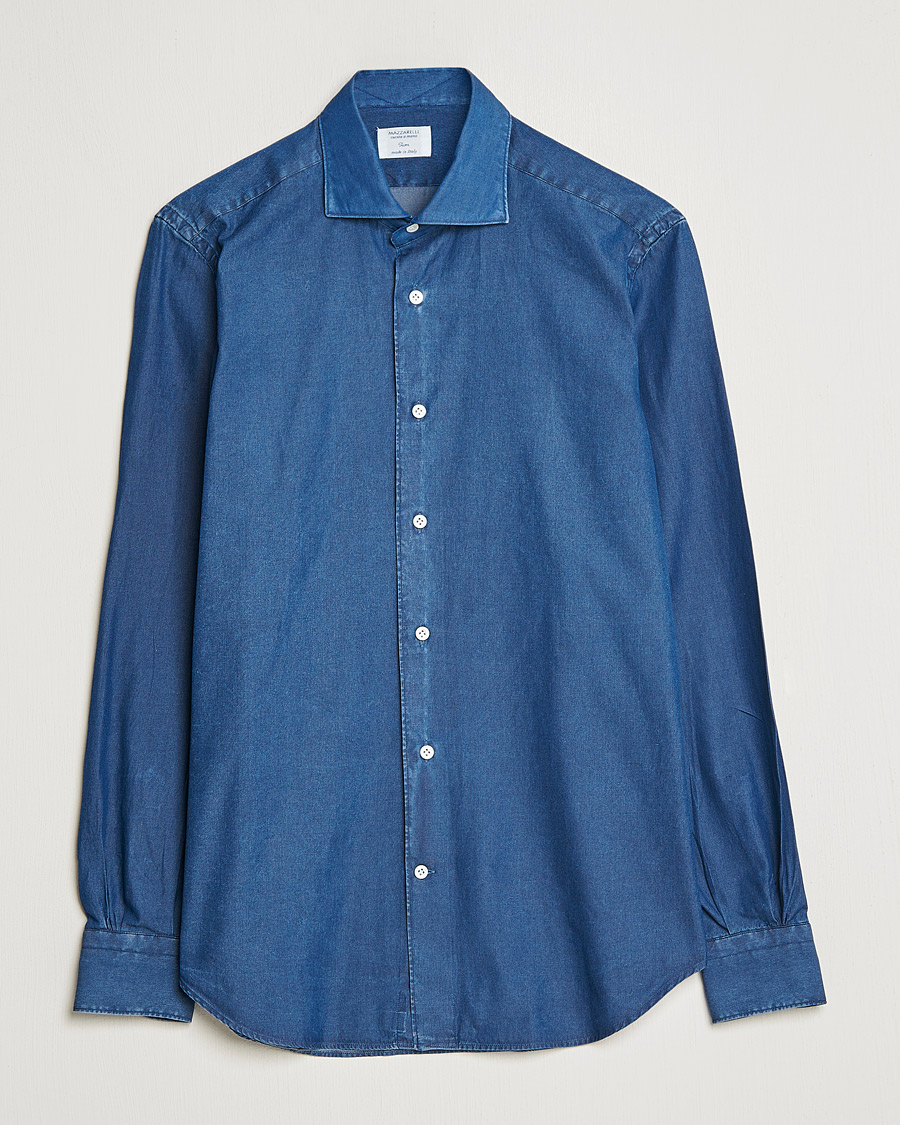 Herr | Skjortor | Mazzarelli | Soft Denim Shirt Dark Indigo