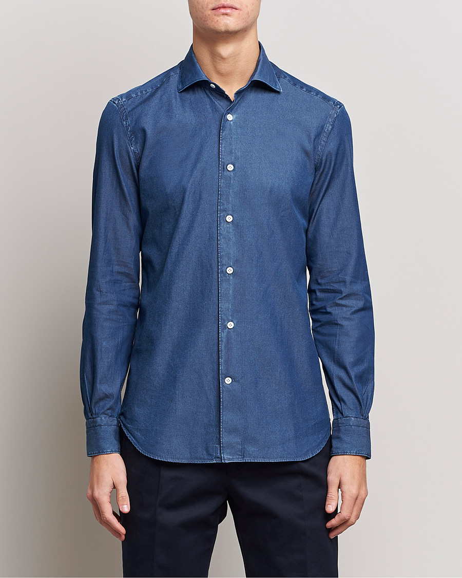 Herr | Skjortor | Mazzarelli | Soft Denim Shirt Dark Indigo