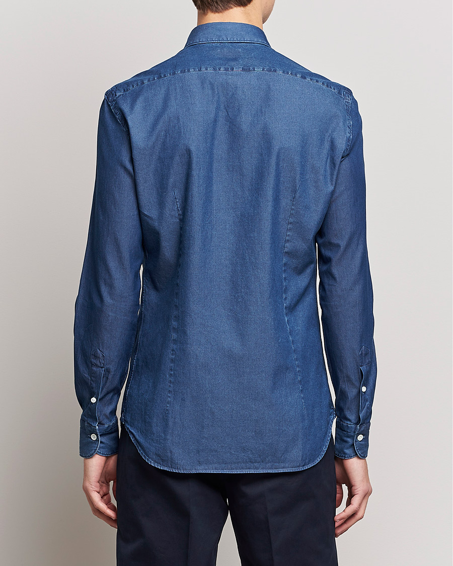 Herr | Skjortor | Mazzarelli | Soft Denim Shirt Dark Indigo