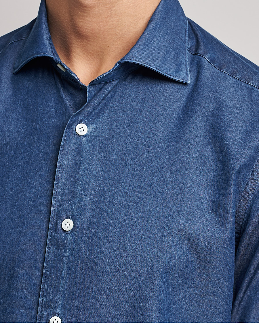 Herr | Skjortor | Mazzarelli | Soft Denim Shirt Dark Indigo