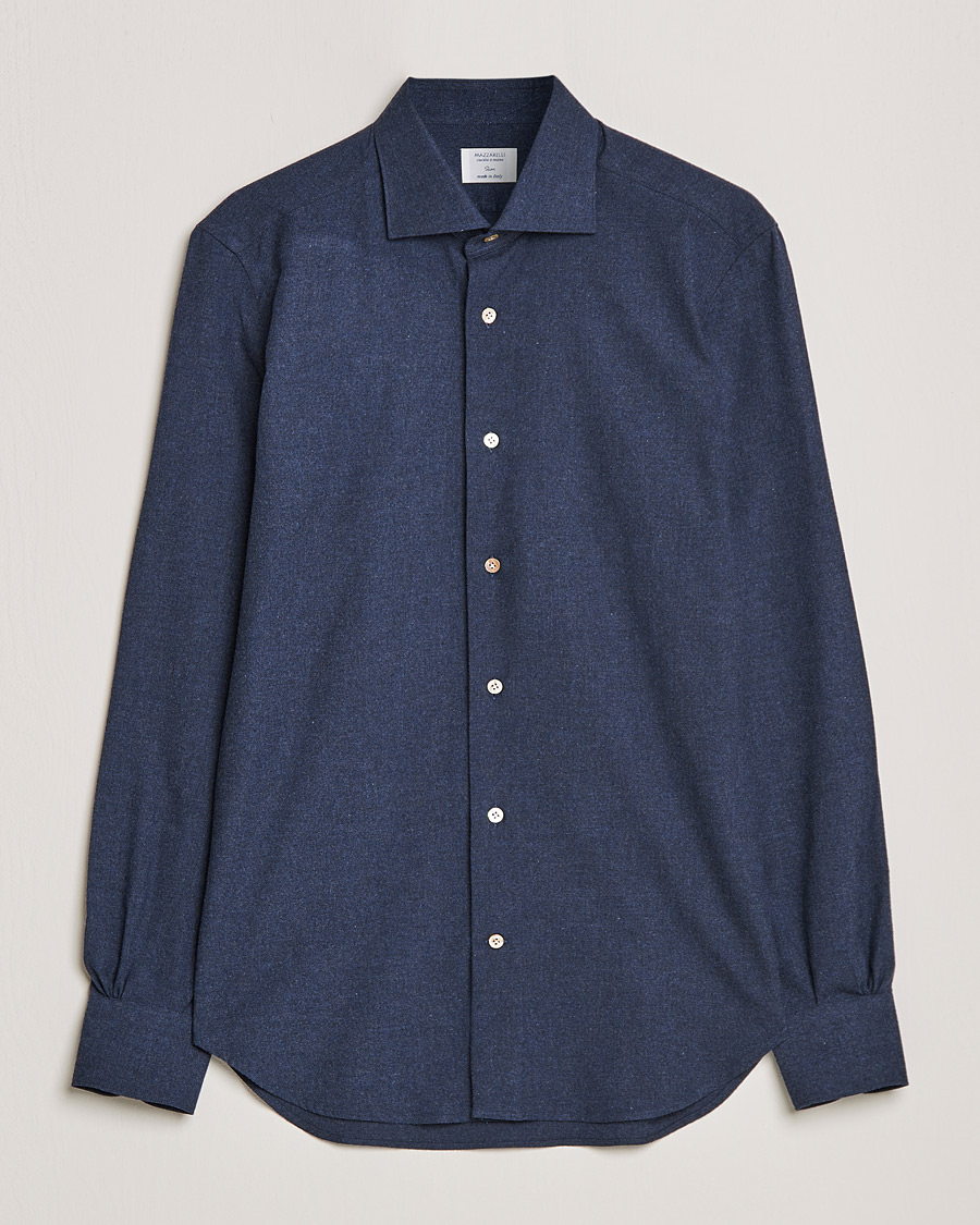 Herr | Skjortor | Mazzarelli | Soft Flannel Shirt Navy