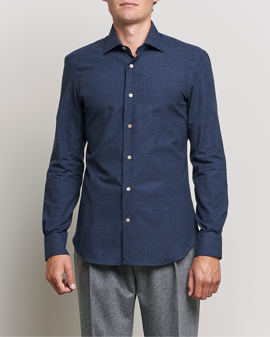Herr | Skjortor | Mazzarelli | Soft Flannel Shirt Navy