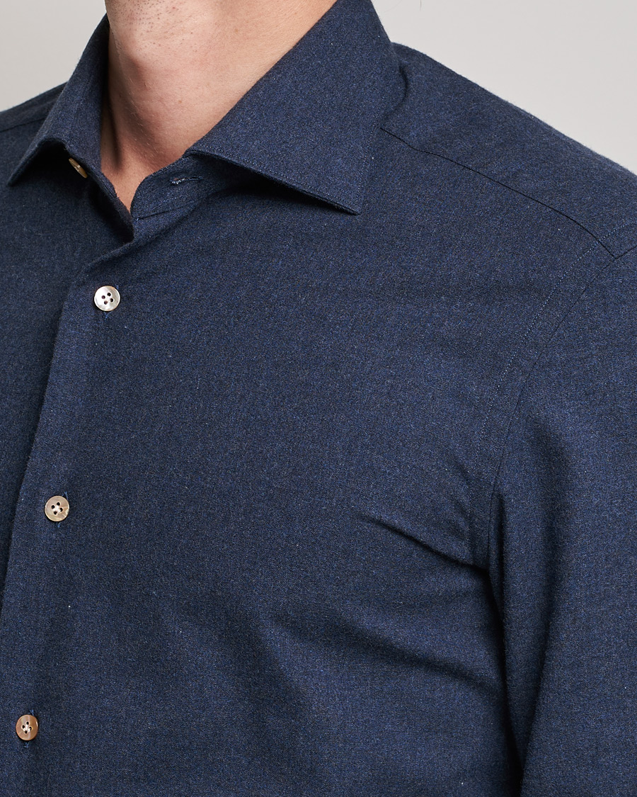 Herr | Skjortor | Mazzarelli | Soft Flannel Shirt Navy