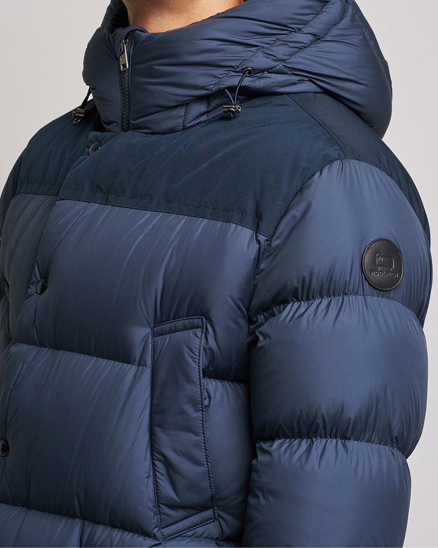 Herr | Jackor | Woolrich | Microfiber Sierra Padded Parka Melton Blue