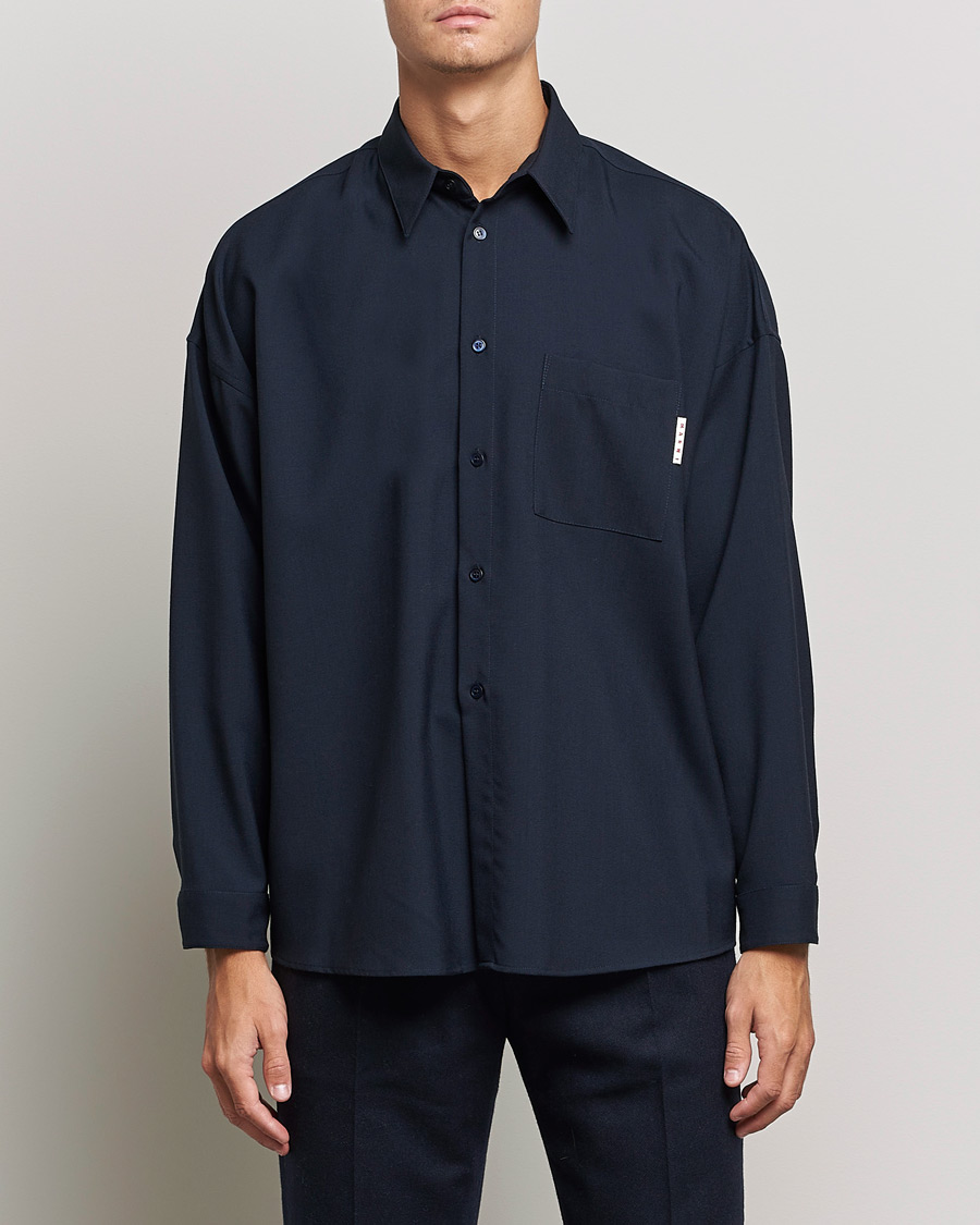 Herr | Casualskjortor | Marni | Tropical Wool Oversize Shirt Blublack