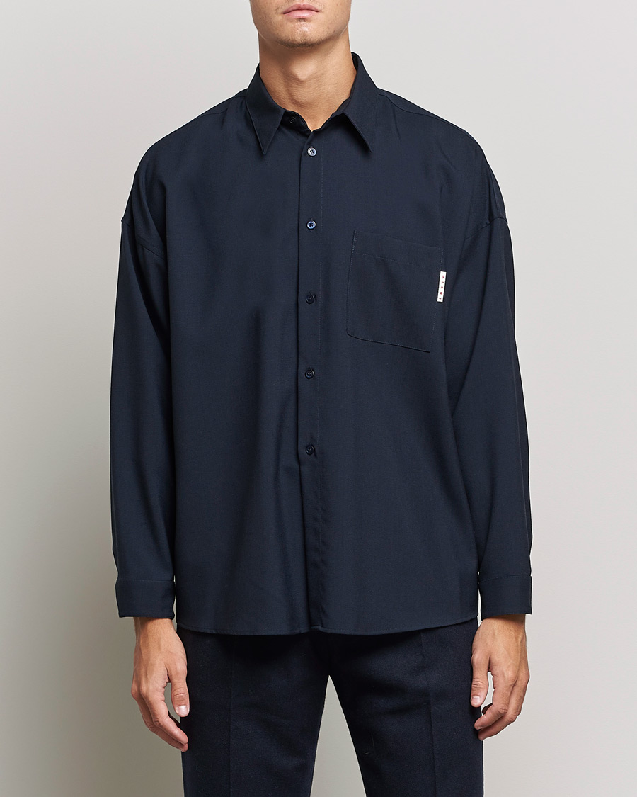 Herr | Skjortor | Marni | Tropical Wool Oversize Shirt Blublack