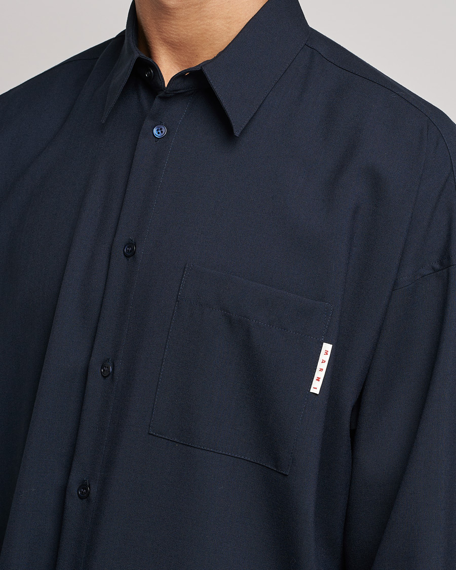 Herr | Skjortor | Marni | Tropical Wool Oversize Shirt Blublack