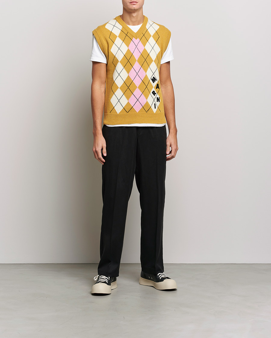 Herr | Tröjor | Marni | Shetland Argyle Knit Vest White/Yellow