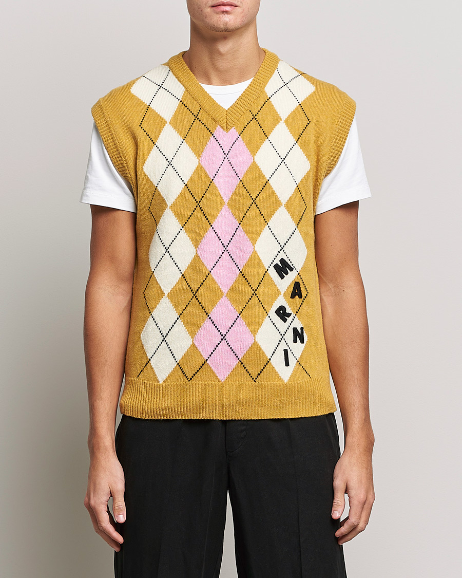 Herr | Tröjor | Marni | Shetland Argyle Knit Vest White/Yellow