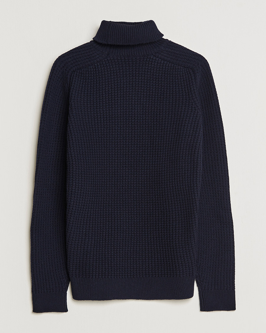 Herr | Tröjor | Baracuta | Wool Waffle Knit Turtleneck Dark Navy