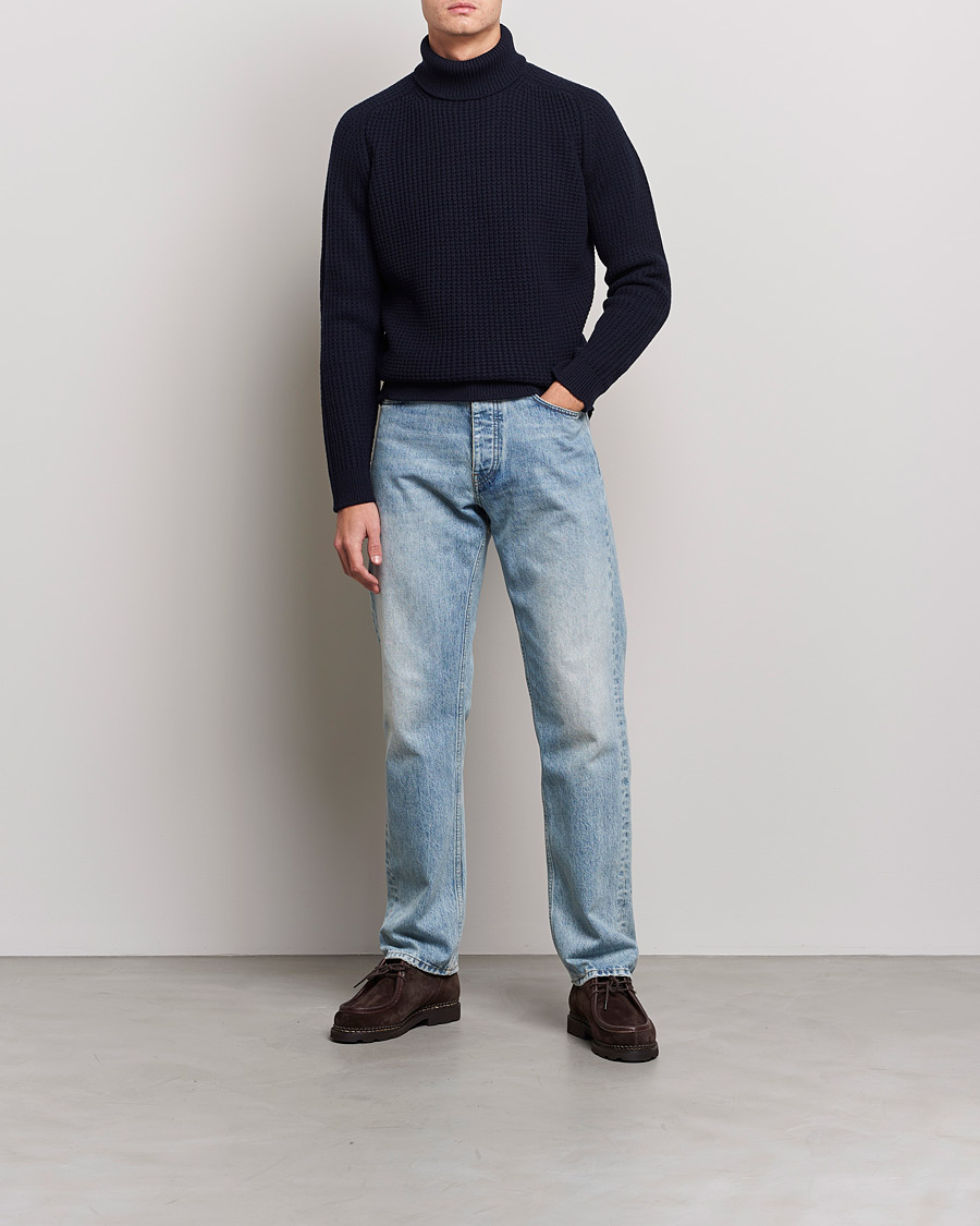 Herr | Tröjor | Baracuta | Wool Waffle Knit Turtleneck Dark Navy