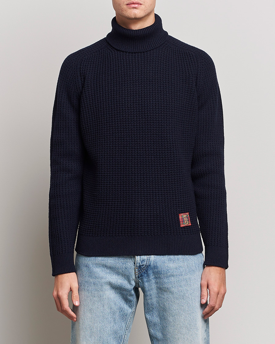 Herr | Tröjor | Baracuta | Wool Waffle Knit Turtleneck Dark Navy