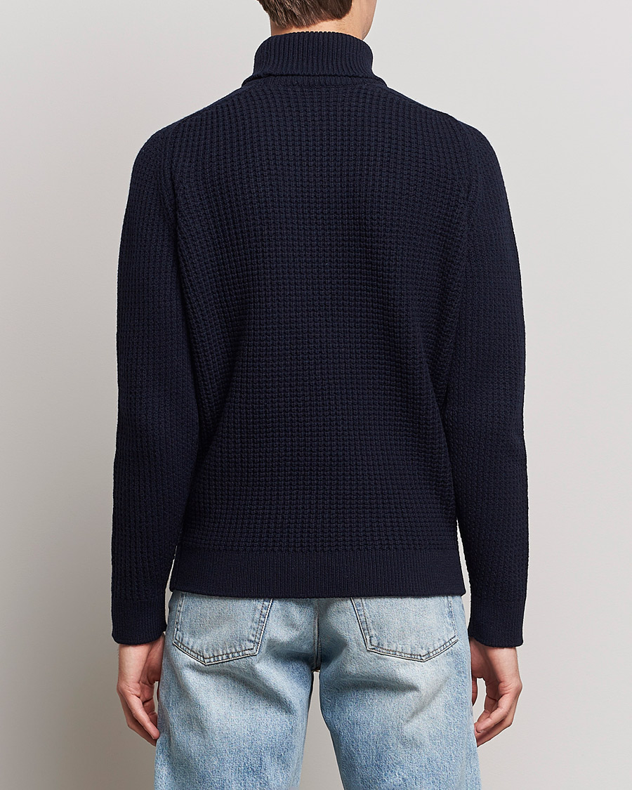 Herr | Tröjor | Baracuta | Wool Waffle Knit Turtleneck Dark Navy