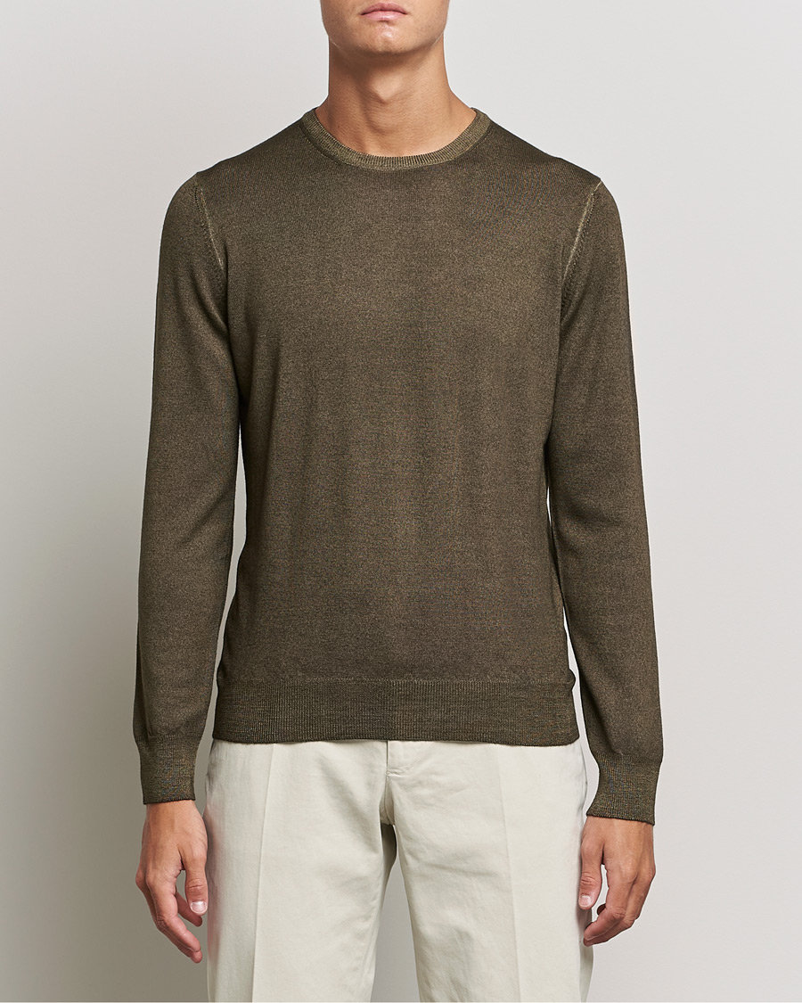 Herr | Tröjor | Gran Sasso | Vintage Merino Fashion Fit Crew Neck Pullover Green