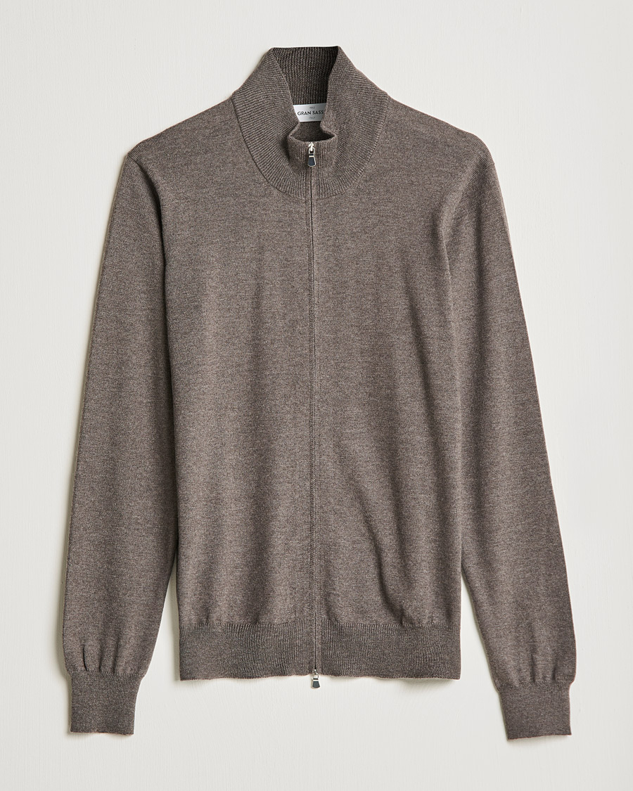Herr | Tröjor | Gran Sasso | Merino Fashion Fit Full Zip Mud Brown
