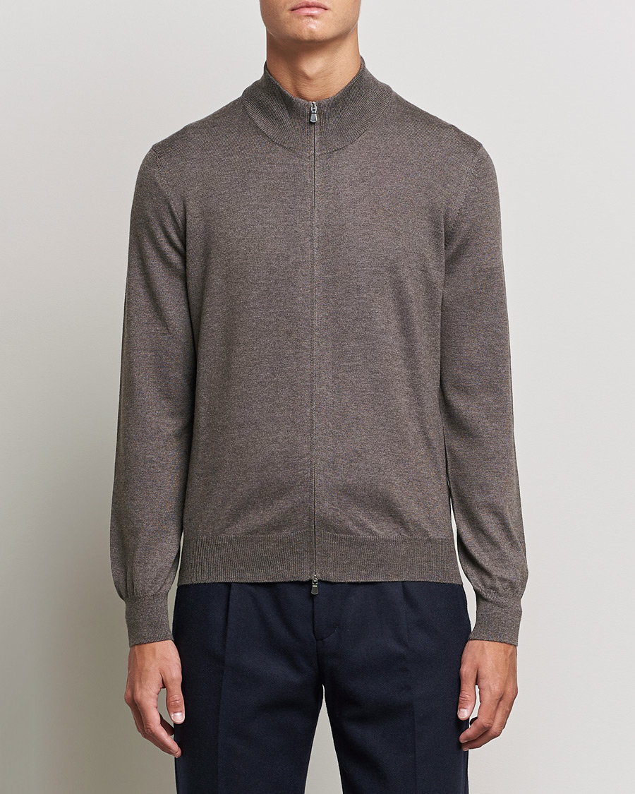 Herr | Tröjor | Gran Sasso | Merino Fashion Fit Full Zip Mud Brown