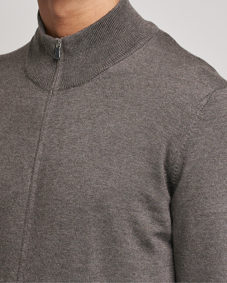 Herr | Tröjor | Gran Sasso | Merino Fashion Fit Full Zip Mud Brown