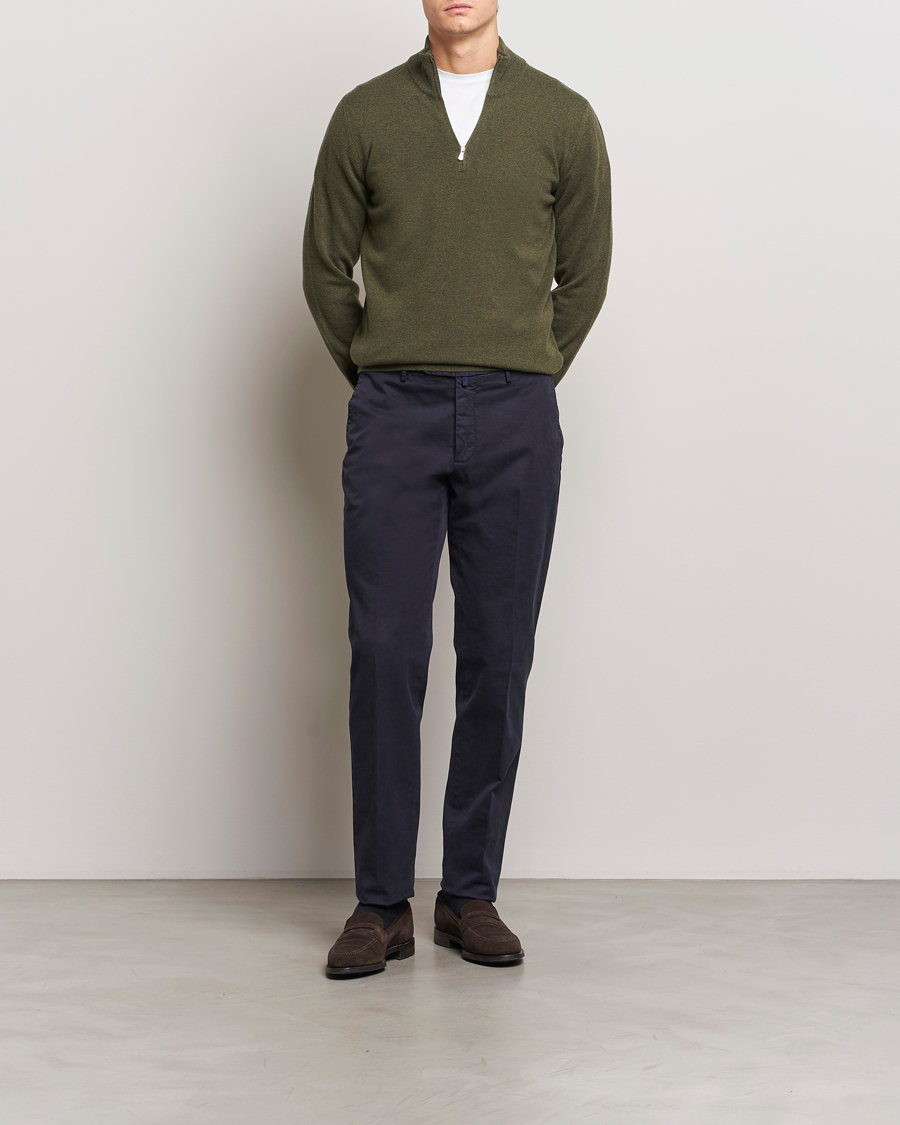 Herr | Tröjor | Gran Sasso | Wool/Cashmere Half Zip Olive Green