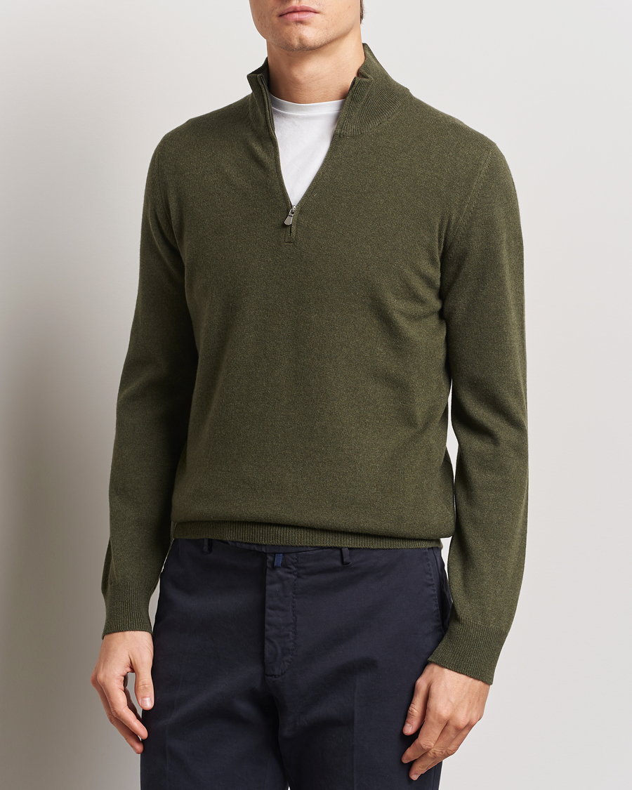 Herr | Tröjor | Gran Sasso | Wool/Cashmere Half Zip Olive Green