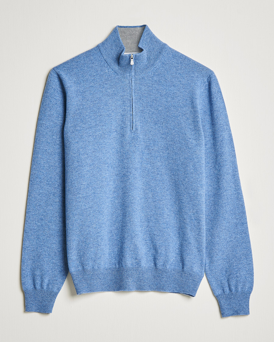 Herr | Tröjor | Gran Sasso | Wool/Cashmere Half Zip Light Blue Melange