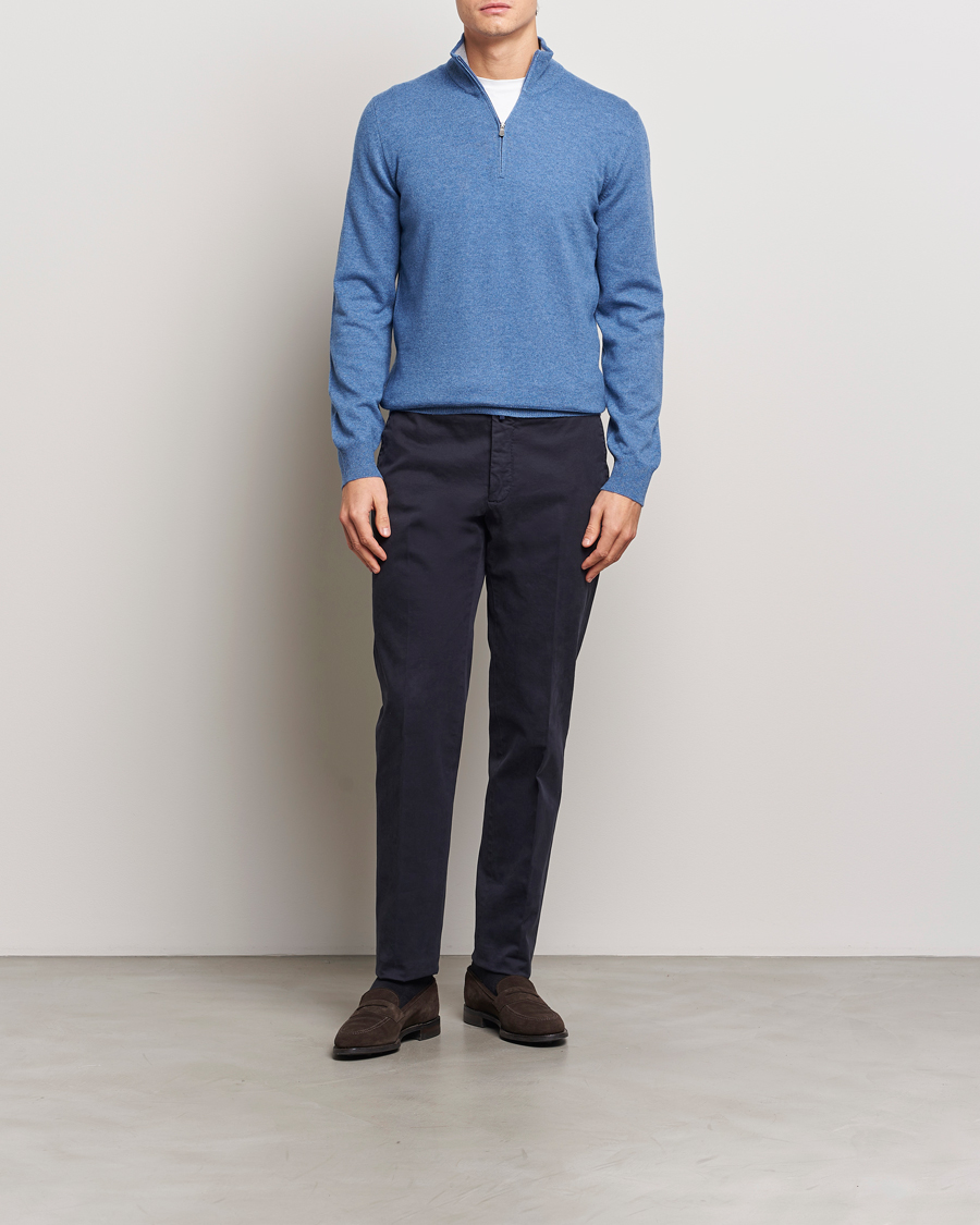 Herr | Tröjor | Gran Sasso | Wool/Cashmere Half Zip Light Blue Melange