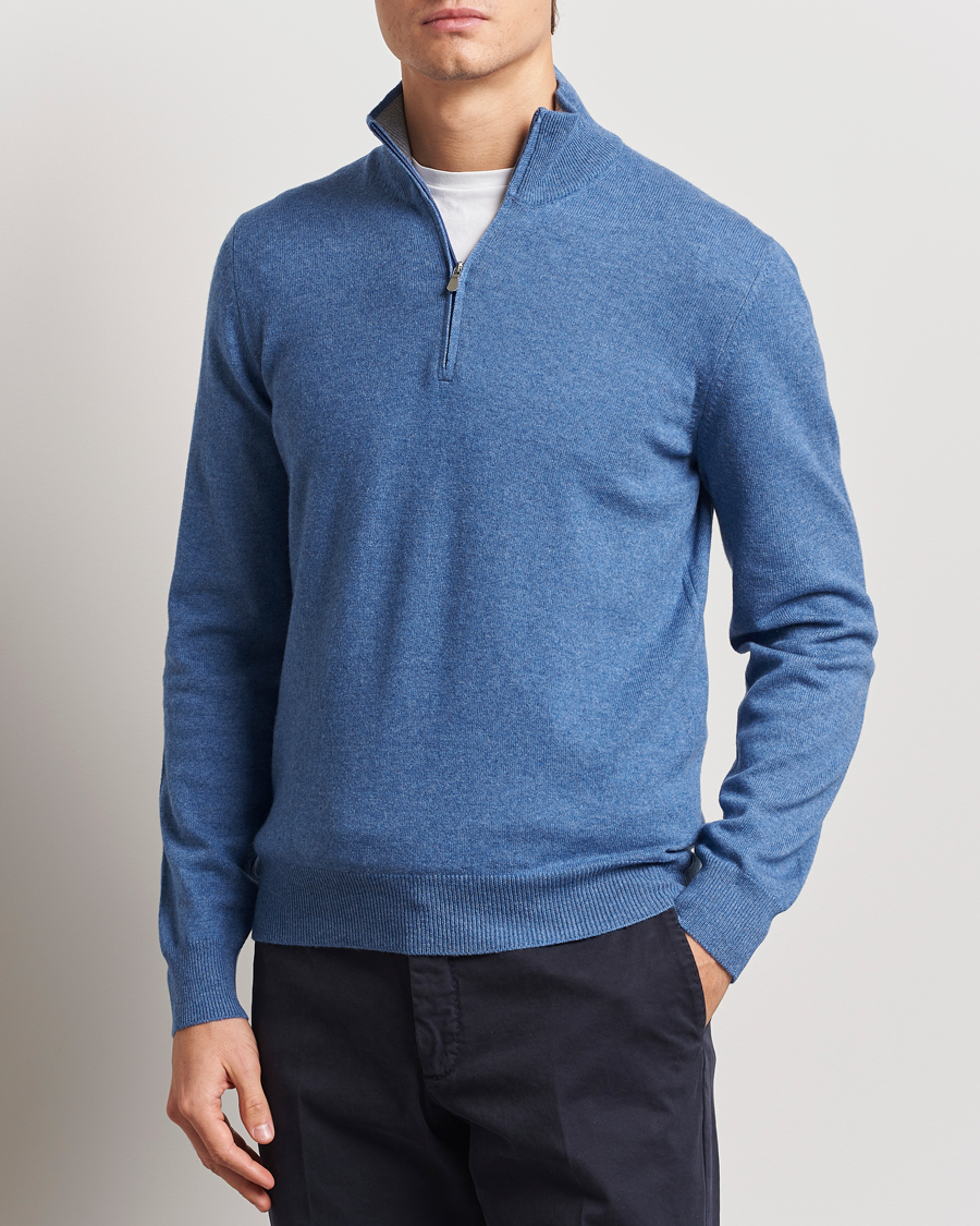 Herr | Tröjor | Gran Sasso | Wool/Cashmere Half Zip Light Blue Melange